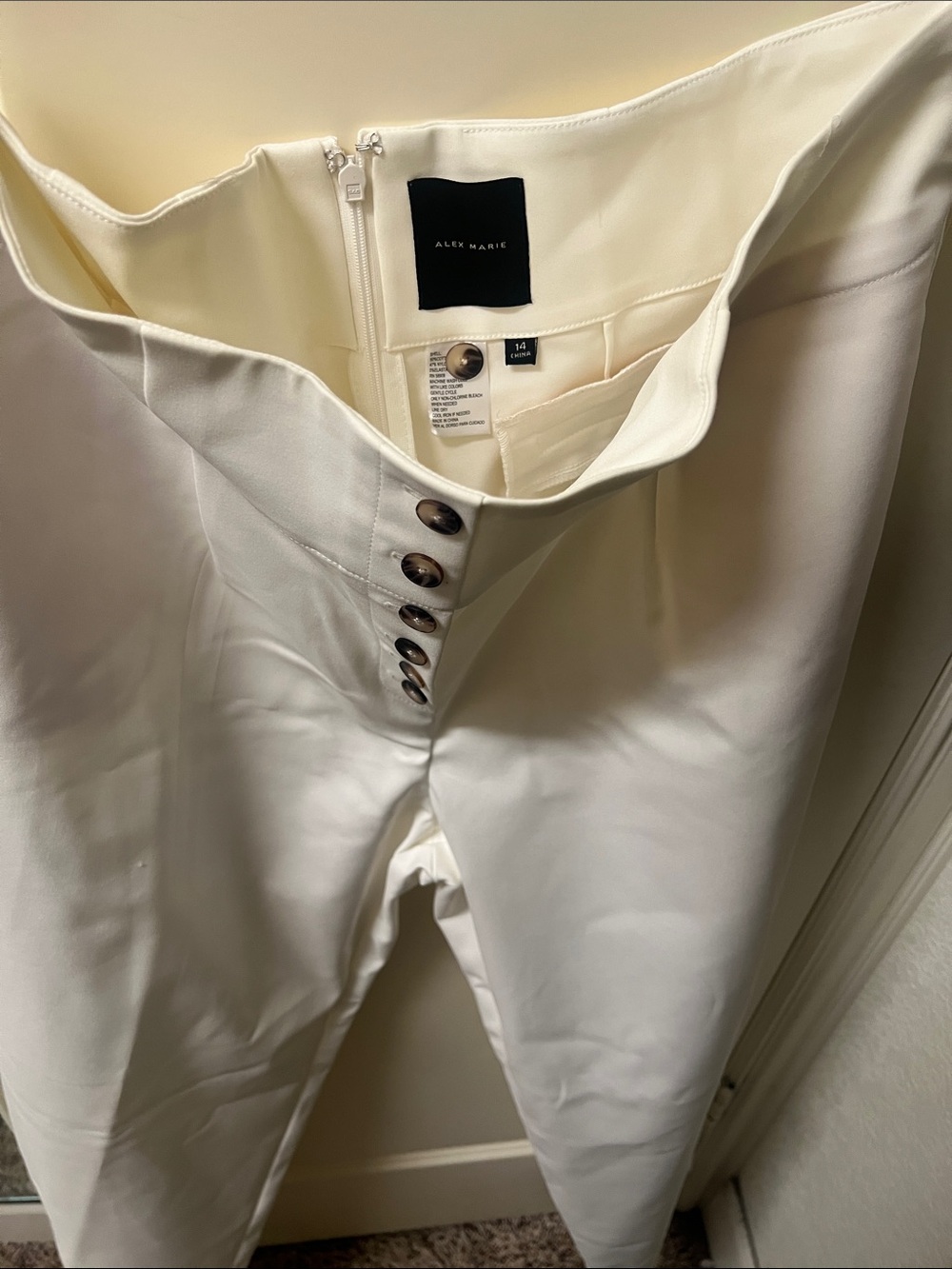 Alex Marie Cream High-Waist Button-Front Pants